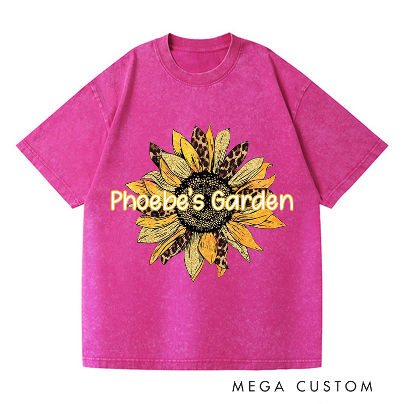 Personalized Sunflower Washed T-Shirts Women Garden Shirt Plant Lover Tee Shirt Gardening Lover Shirt for Gardener Gift