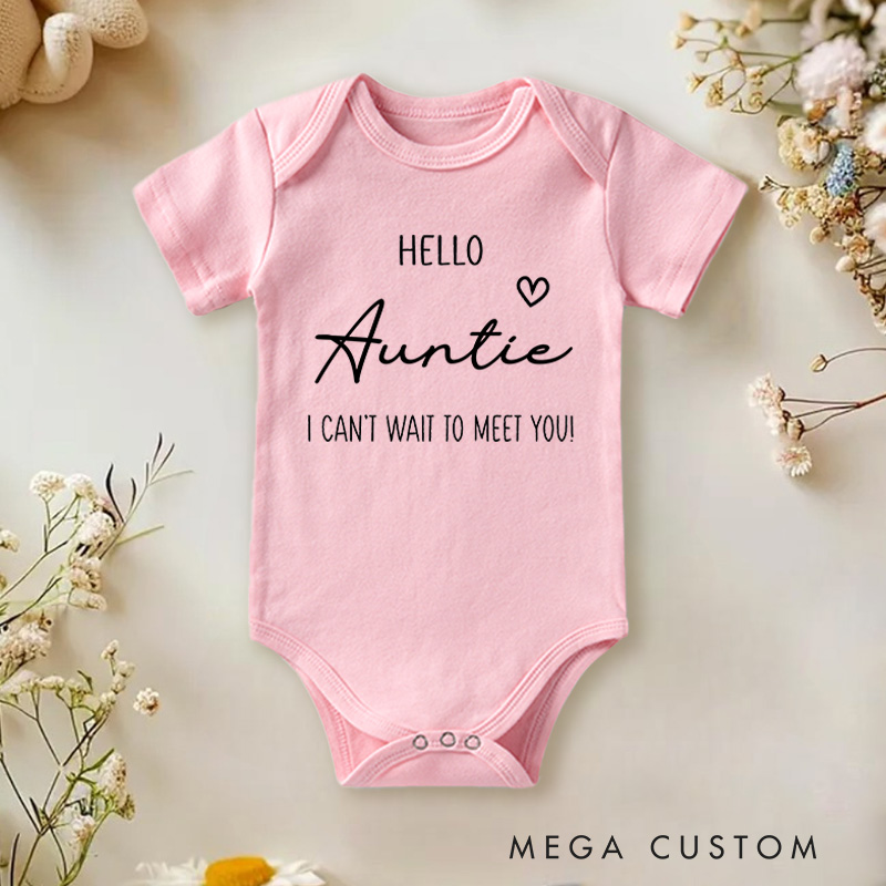 Personalized Hello I Cant Wait to Meet You Heart Baby Onesie Pregnancy Announcement Gift