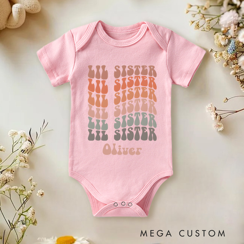 Personalized Lil Sister Name Baby Onesie Gift for New Baby