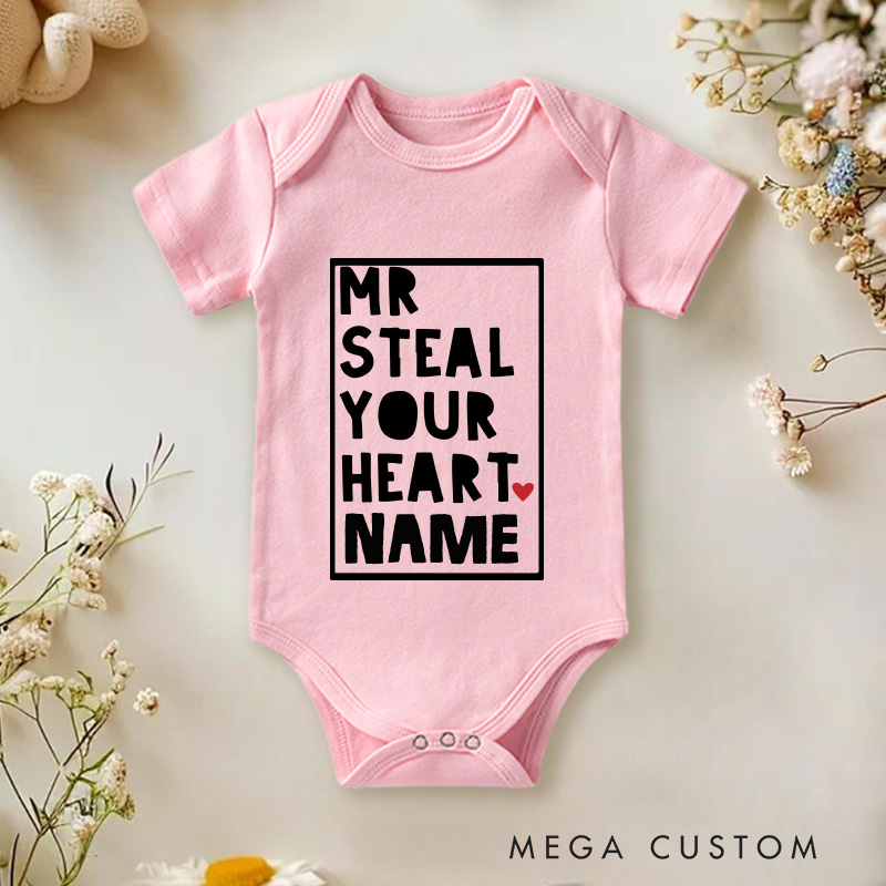 Personalized Mr Steal Your Heart Baby Onesie Unisex Newborn Baby Gift