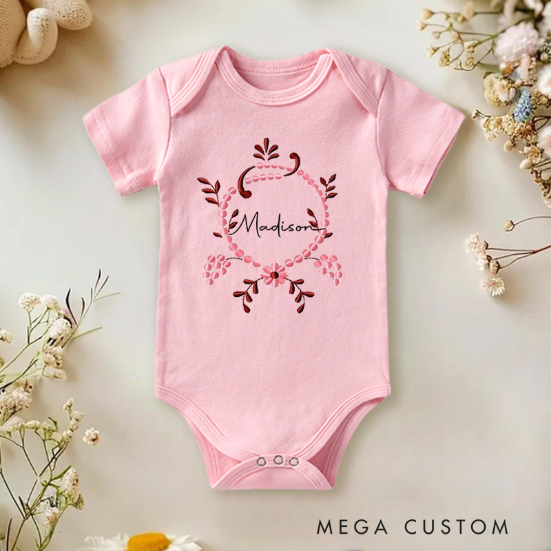 Personalized Floral Wreath Design for Baby Family Gifts Baby Onesie
