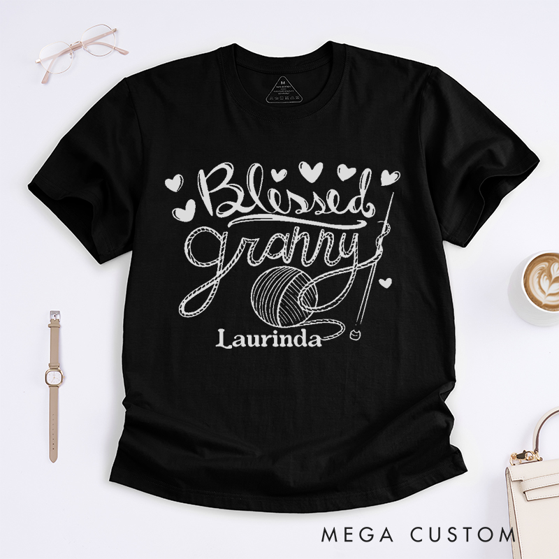 Personalized Blessed Granny Classic T-Shirts Gift for Knitting Lover knitting Mom Gift Grandma Knitting Shirt Knitter Shirt