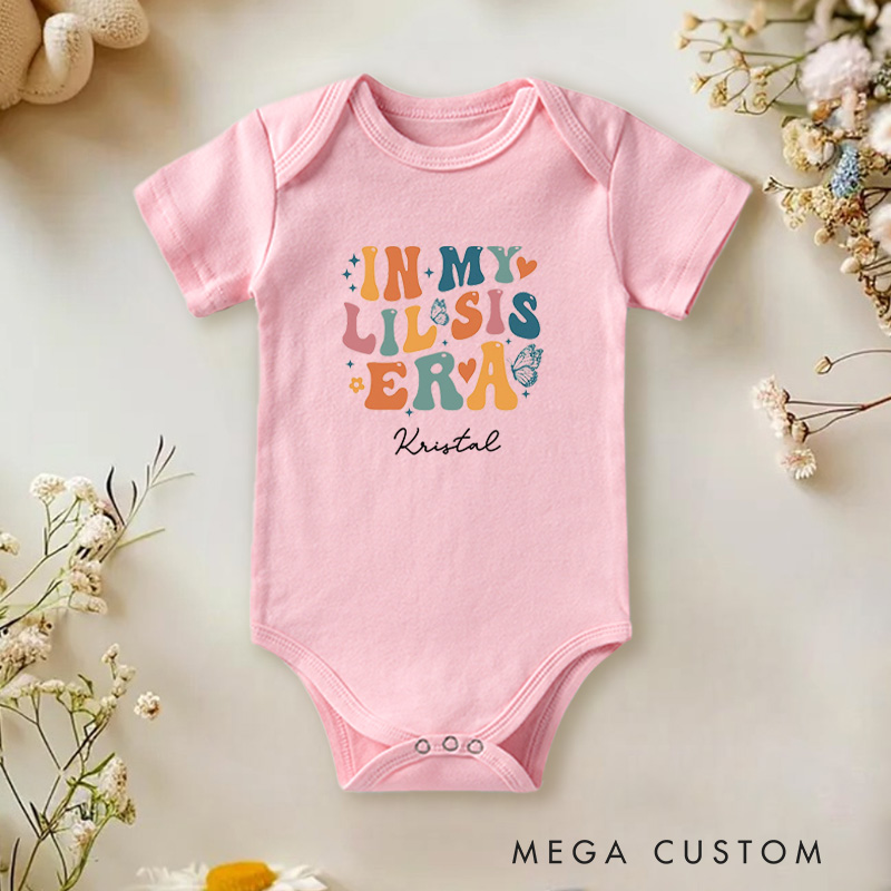 Personalized In My Lil Sis Era Cute and Colorful Design Celebrating Little Sisters Onesie