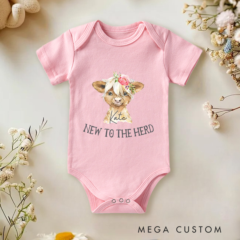 Personalized New to the Herd Baby Onesie Cow Baby Girl Shower Gift