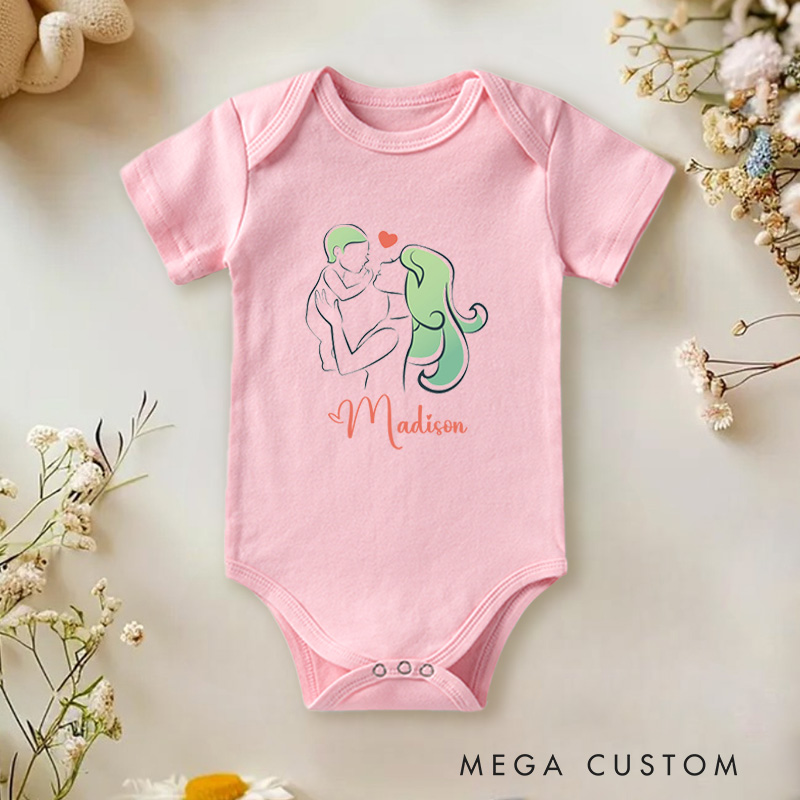 Personalized Sweet and Romantic Couple Illustration with Heart Baby Onesie