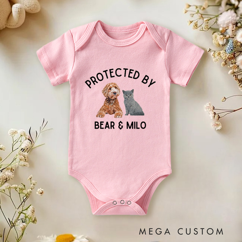 Personalized Protected by Adorable Pet Family Protection Pet Lovers Baby Onesie