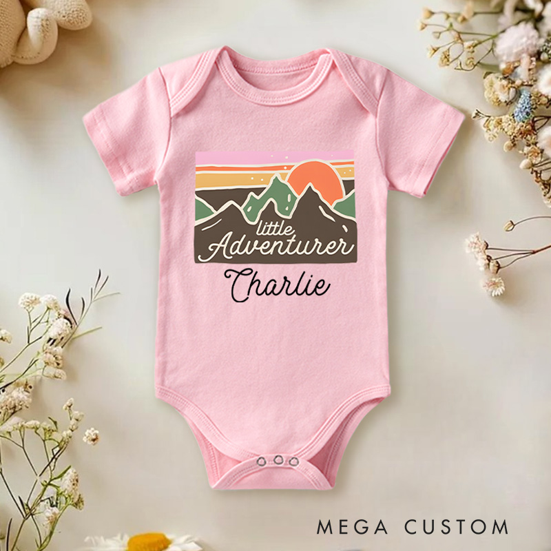 Personalized Little Adventurer Mountain Landscape Baby Onesie Gift for New Baby