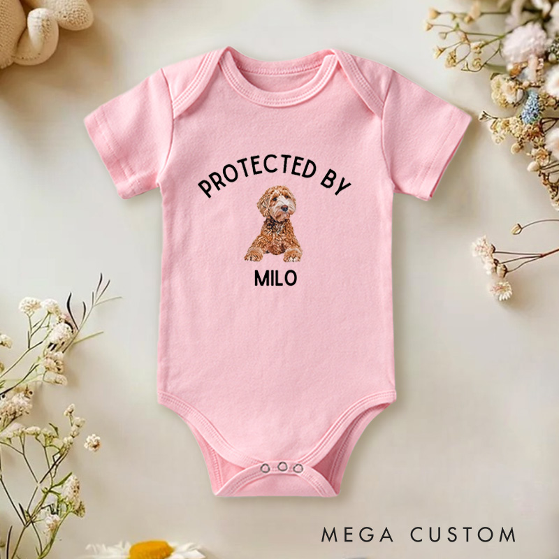 Personalized Protected by Pet Themed Family Protection Design Baby Onesie