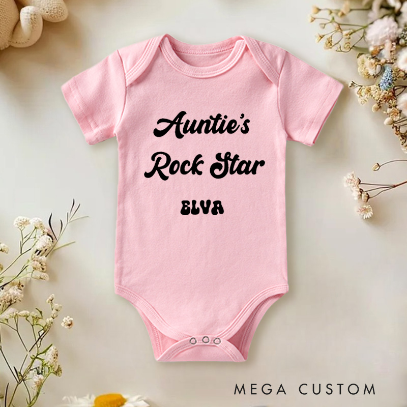 Personalized Aunties Rock Star Fun and Bold Family Inspired Design Baby Onesie