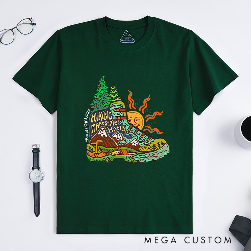 Personalized Hiking Makes Me Happy  T-Shirt Exploring Scenery Camping Adventure T-Shirt for Nature Travelers Outdoors Lover Gift