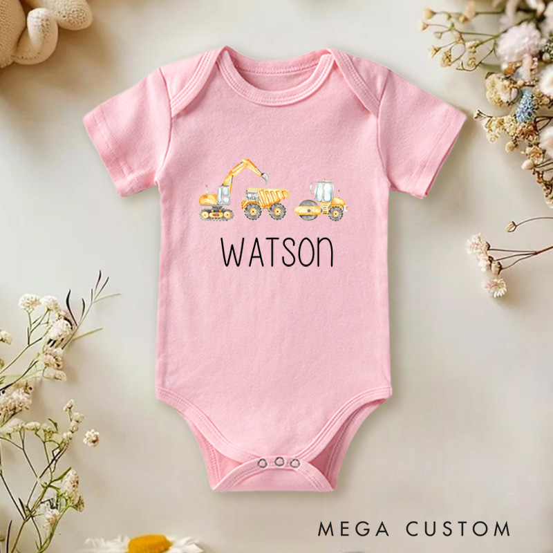 Personalized Construction Vehicle Themed Design for Kids and Families Baby Onesie