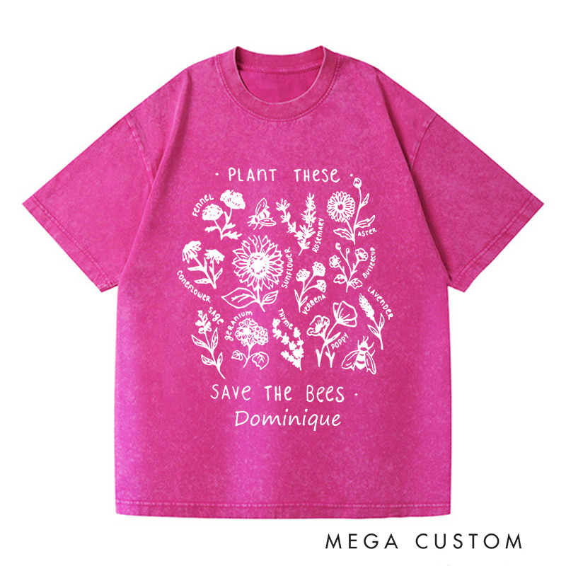 Personalized Plant These Save the Bees Washed T-Shirts Bee Lover Shirt Graphic Tee Honey Bee Shirt Gardening Lover Shirt