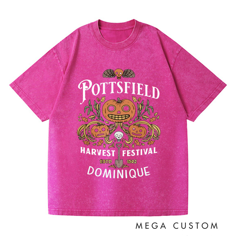 Personalized Pottsfield Harvest Festival Washed T-Shirts Autumn Harvest Shirt Vegetables Fall T-shirt Skeleton Festival Tee Gardening Lover Gift