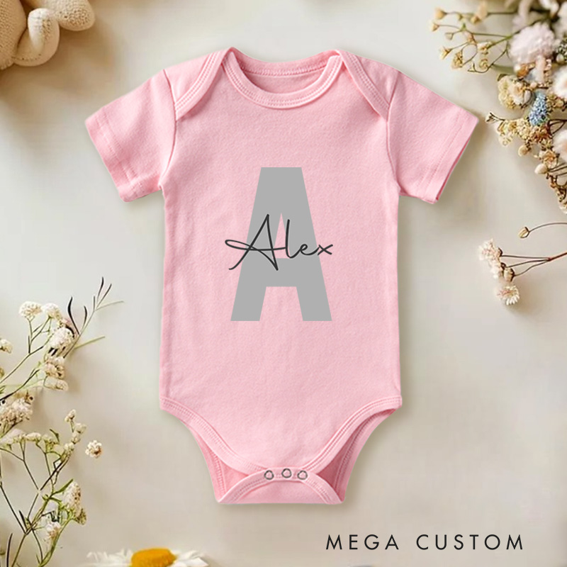 Personalized Name and Letter Design with Stylish Touch Baby Onesie