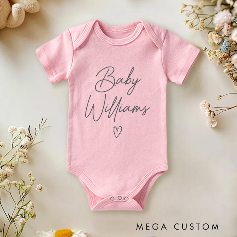 Personalized Name Elegant and Minimalist Baby Name Design with Heart Baby Onesie