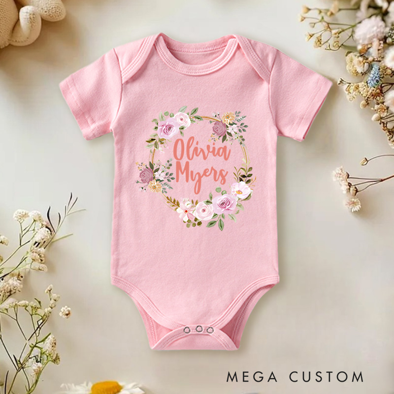 Personalized Floral Wreath Name Baby Onesie Baby Gift