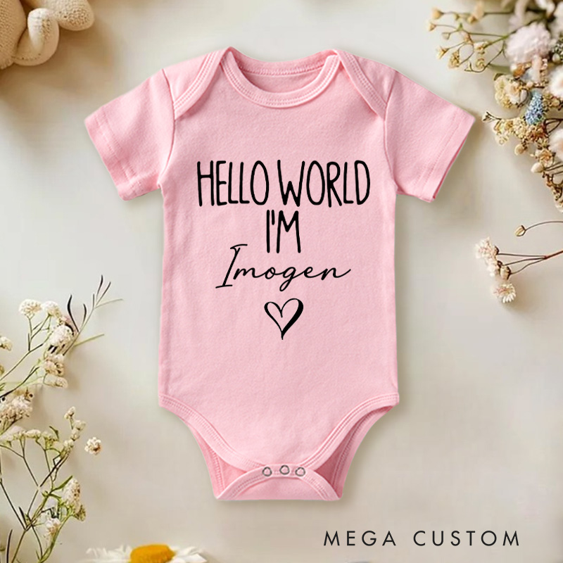 Personalized Hello World I'm Name Baby Onesie Pregnancy Announcement Gift