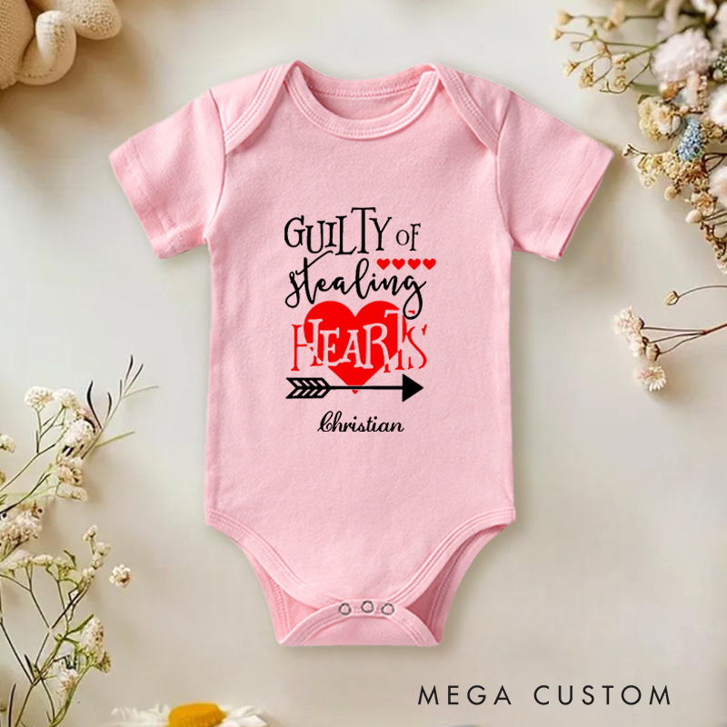 Personalized Guilty of Stealing Hearts Sweet and Cute Valentine Baby Onesie