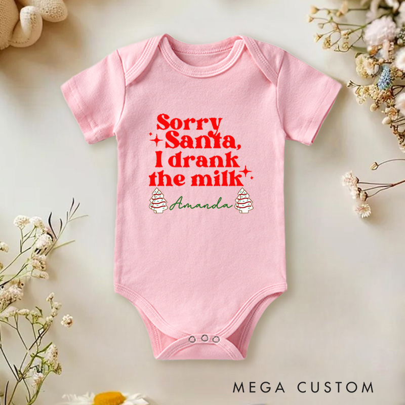 Personalized Sorry Santa I Drank the Milk Funny and Festive Christmas Baby Onesie