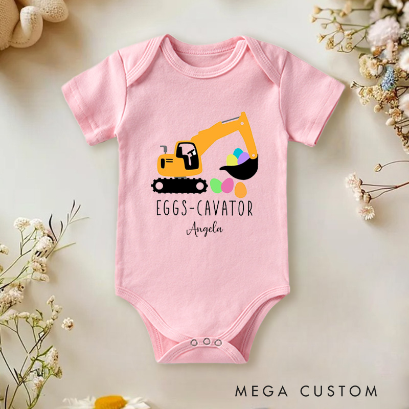 Personalized Eggs Cavator Cute Construction and Easter Themed Design for Kids Baby Onesie