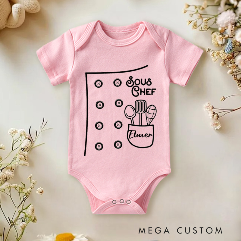 Personalized Sous Chef Kitchen Utensils Baby Onesie Gift for Baby