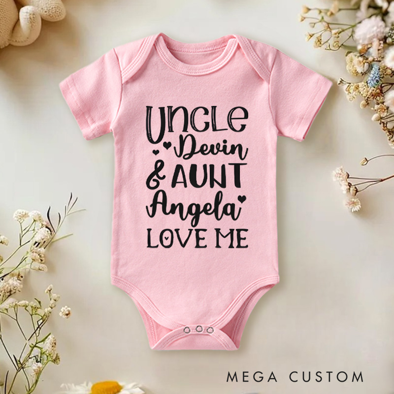 Personalized Uncle And Aunt Love Me Baby Onesie New Baby Girl Boy Gift