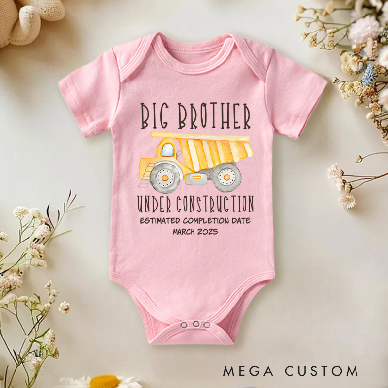 Personalized Big Brother Under Construction Dump Truck Baby Onesie Funny Baby Gift