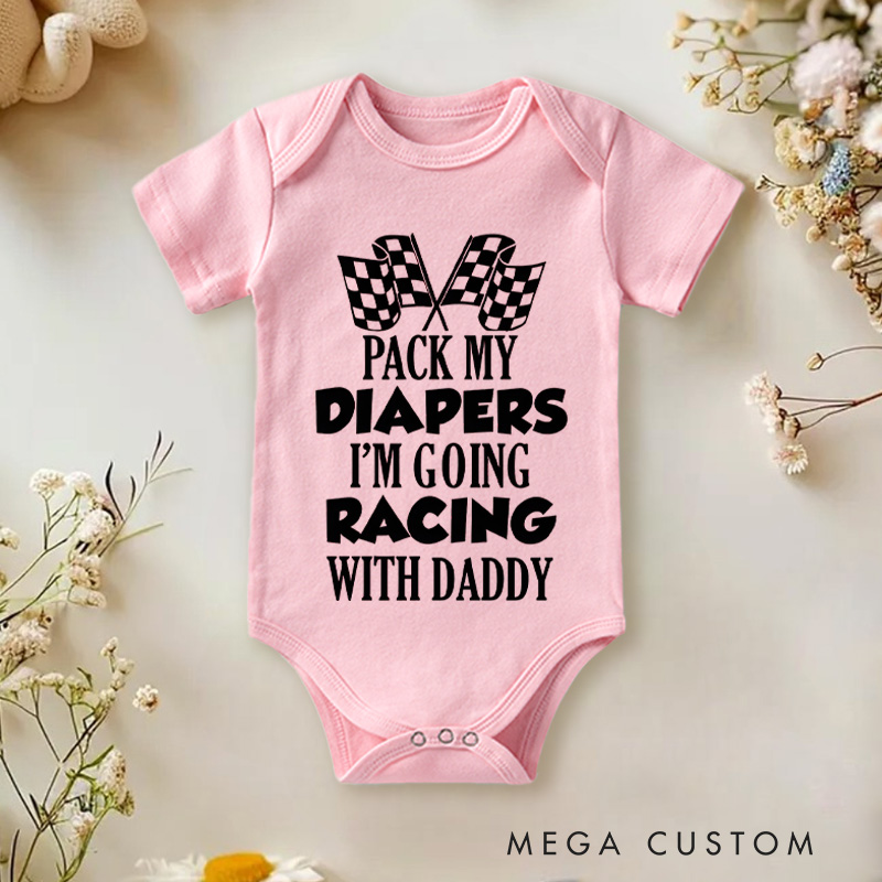 Personalized Pack My Diapers I'm Going Racing with Family Baby Onesie Baby Shower Gift