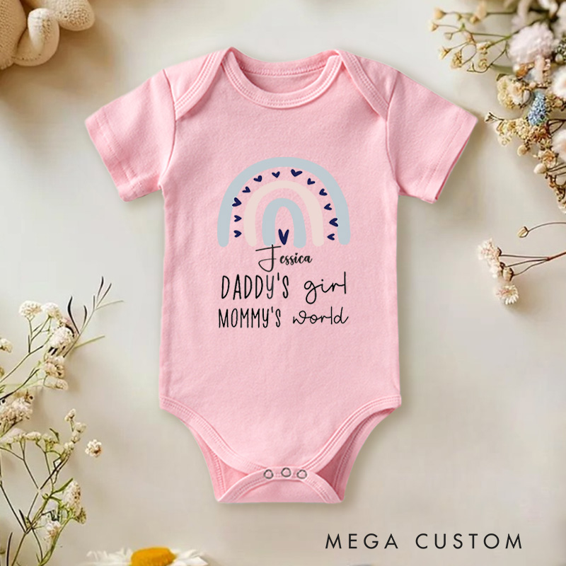 Personalized Daddy’s Girl Mommy’s World Cute and Minimalist Rainbow Baby Onesie