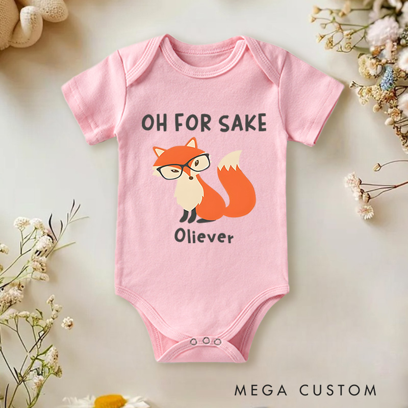 Personalized Oh for Sake Cute Fox Baby Onesie Funny Baby Gift