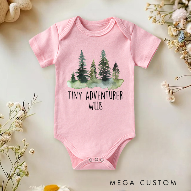 Personalized Tiny Adventurer Forest Scene Baby Onesie Baby Shower Gift