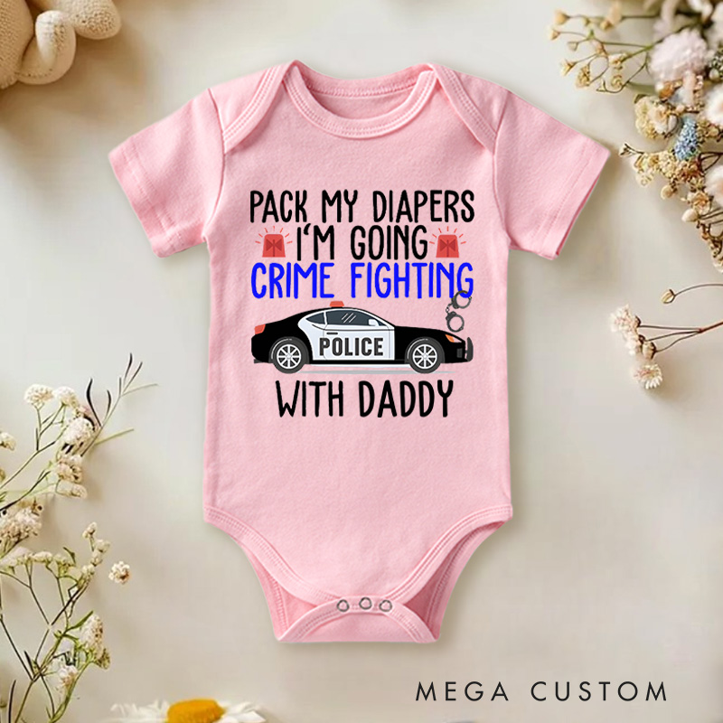 Personalized Pack My Diapers Im Going Crime Fighting with Family Baby Onesie Funny Baby Gift