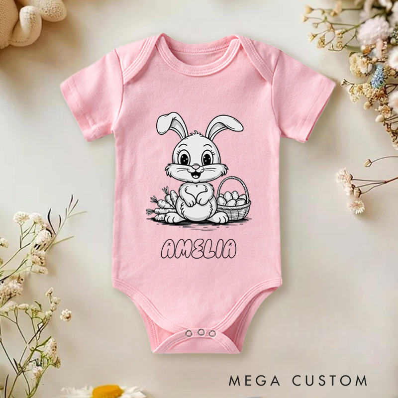 Personalized Easter Adorable Bunny and Easter Eggs for Kids Gift Baby Onesie