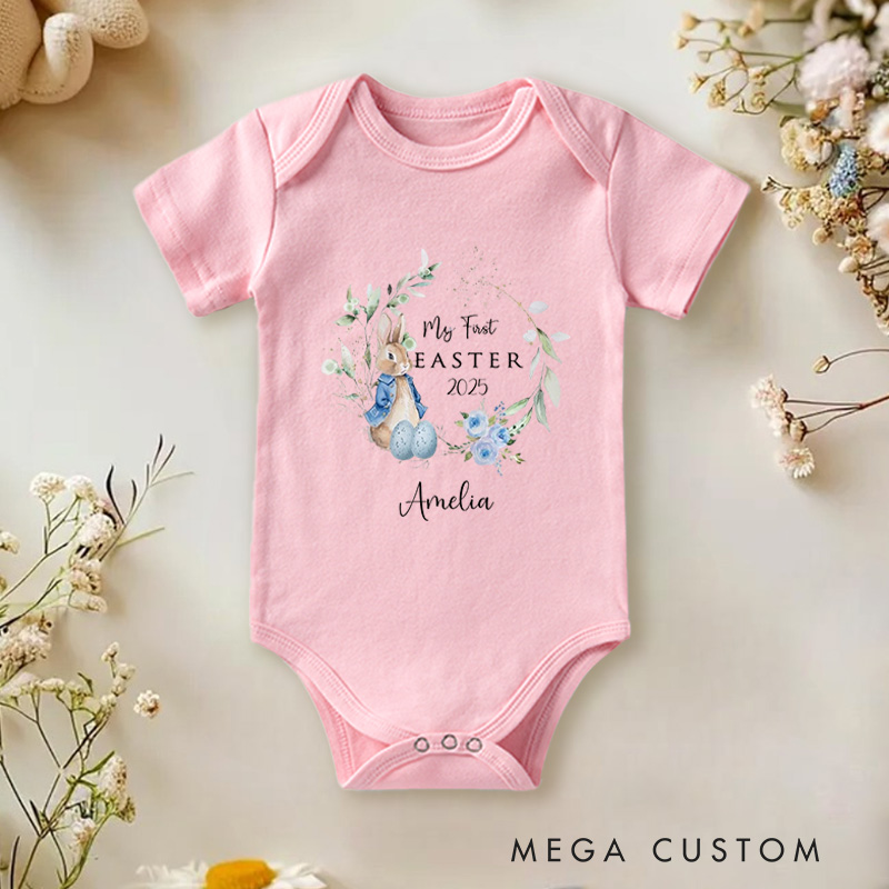 Personalized My First Easter Beautiful Floral and Bunny Baby Onesie