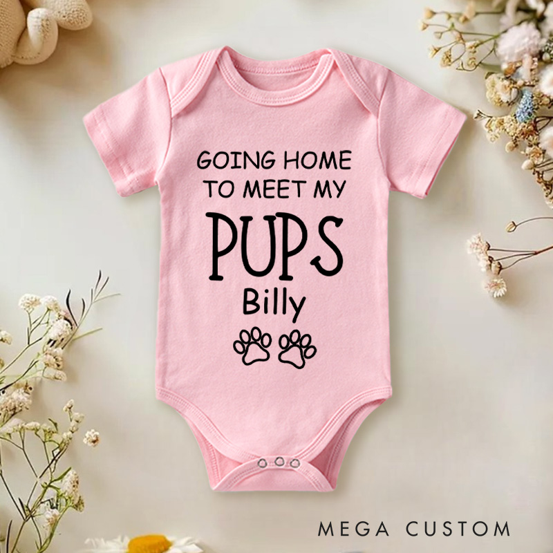 Personalized Going Home to Meet My Pups Paw Print Baby Onesie Pet Lover Gift