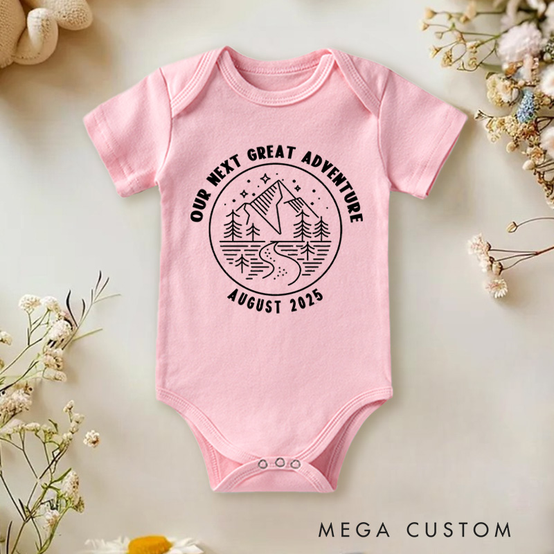 Personalized Our Next Great Adventure Forest Path Baby Onesie Baby Shower Gift
