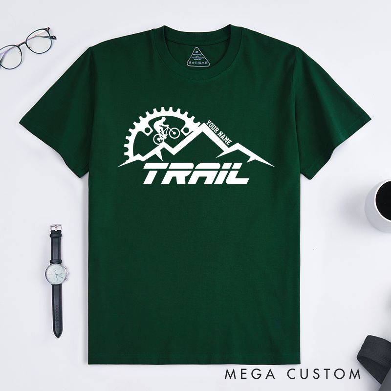 Personalized Trail Cycling T-Shirt with Mountains Gear Cyclist Graphics for Outdoor Adventures Riding Cycling Biking Enthusiasts