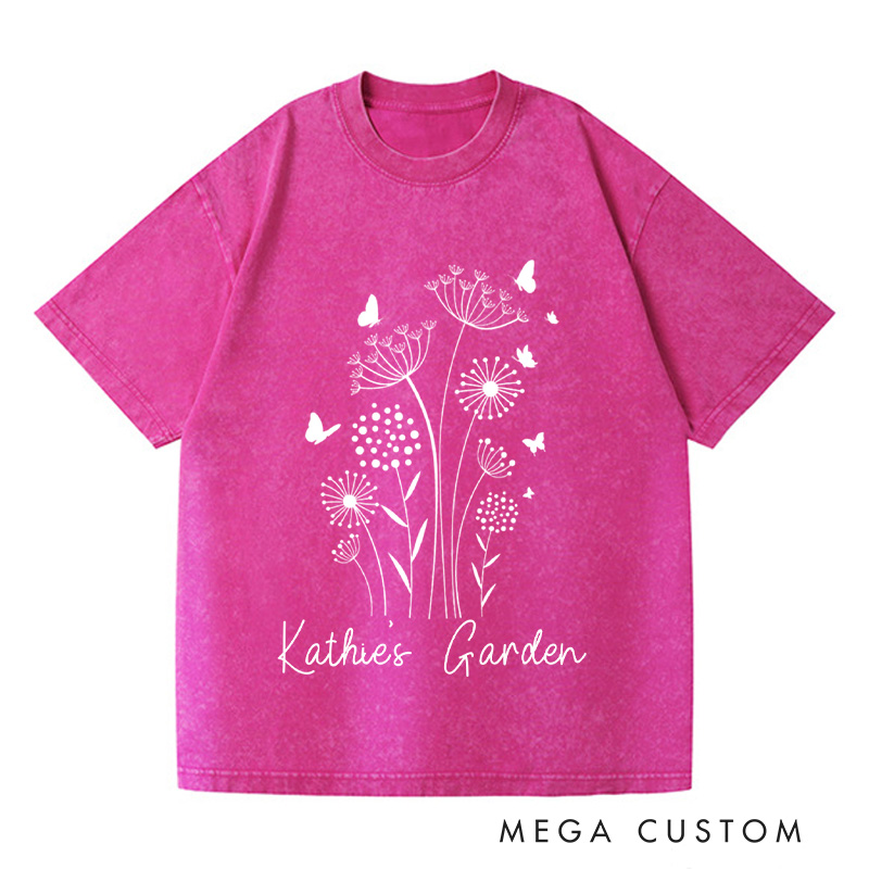 Personalized Wild Flowers Washed T-Shirts Garden Shirt Floral Shirt Botanical Shirt Nature Lover Tee Gift For Garden Lovers