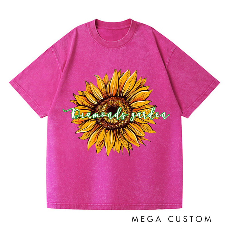 Personalized Sunflower Washed T-Shirts Flower Print Shirt Women Garden Shirt Funny Sunflower Shirt Floral Shirt Plant Sunflower Shirt