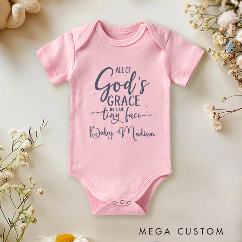 Personalized All of God’s Grace in One Tiny Face Heartfelt Baby Onesie  