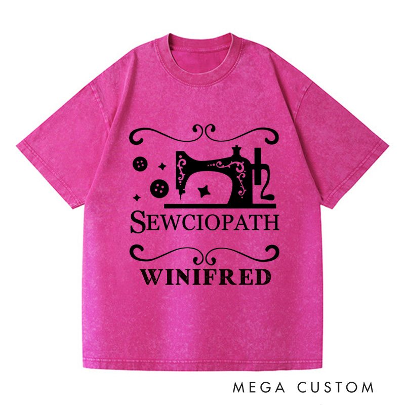 Personalized Sewciopath Washed T-Shirts Tailor Lovers Customized Name Shirt Sewing Machine Sewing Lovers Gift