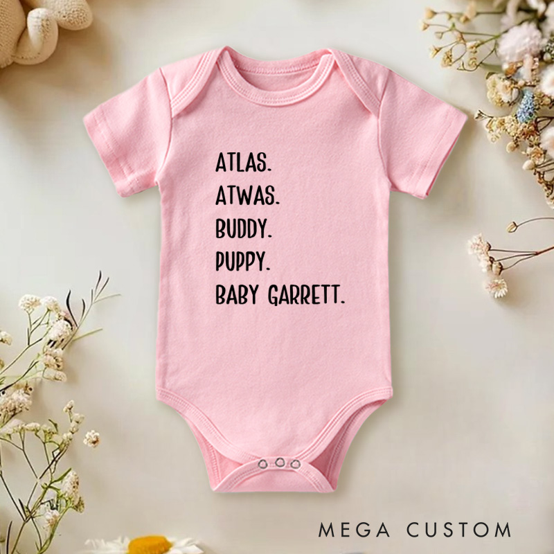 Personalized Atlas Buddy Puppy Baby Garrett Fun and Cute Name Collection Baby Onesie  