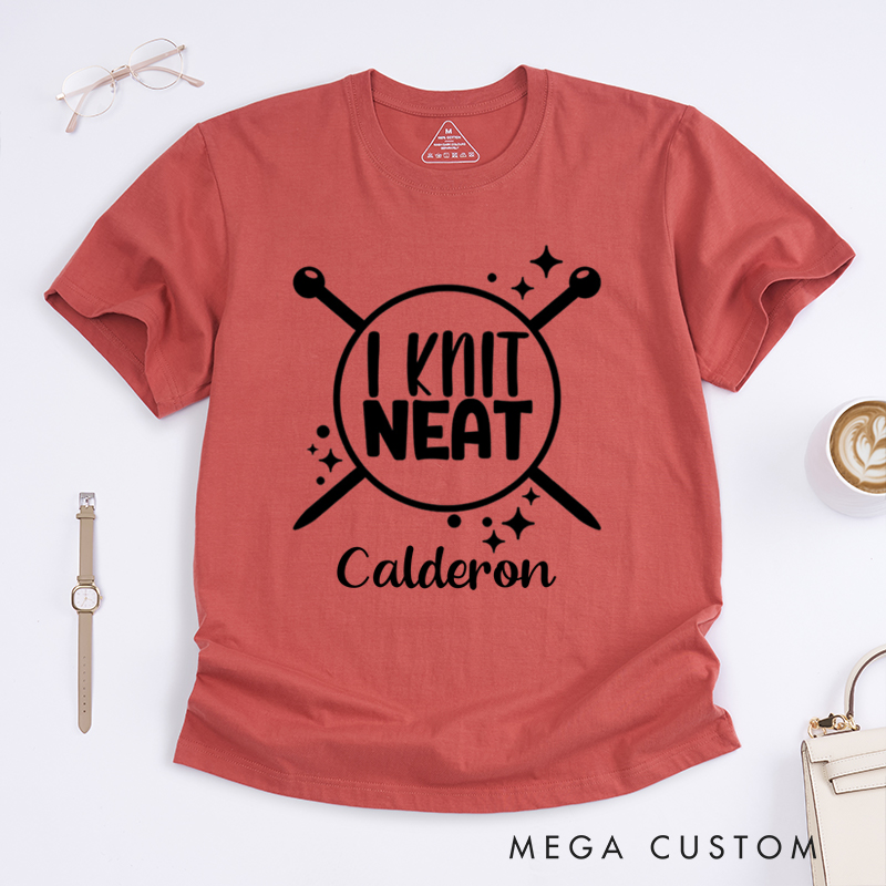 Personalized I Knit Neat Classic T-Shirts Gift for Knitting Lovers knit Gift Funny Knitting Shirt