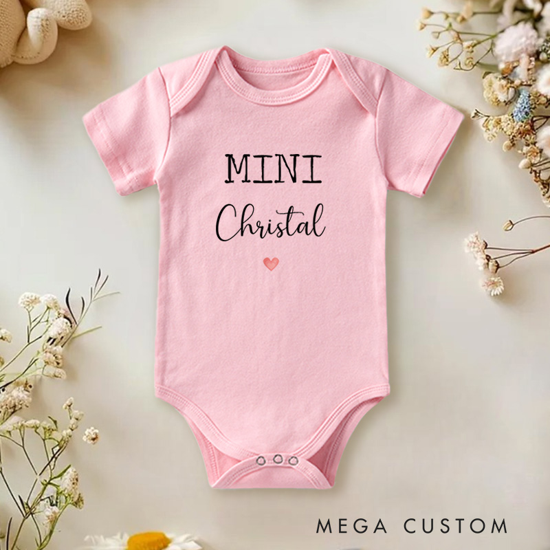 Personalized Mini Baby Sweet and Minimalist Heart Accent Name Design Baby Onesie  