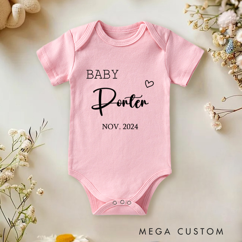 Personalized Baby Name and Date Sweet and Elegant Birth Announcement Baby Onesie  