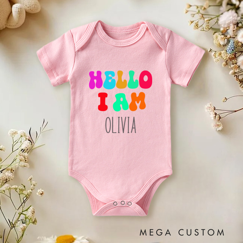 Personalized Hello I Am Name Bright and Colorful Name Introduction Baby Onesie  