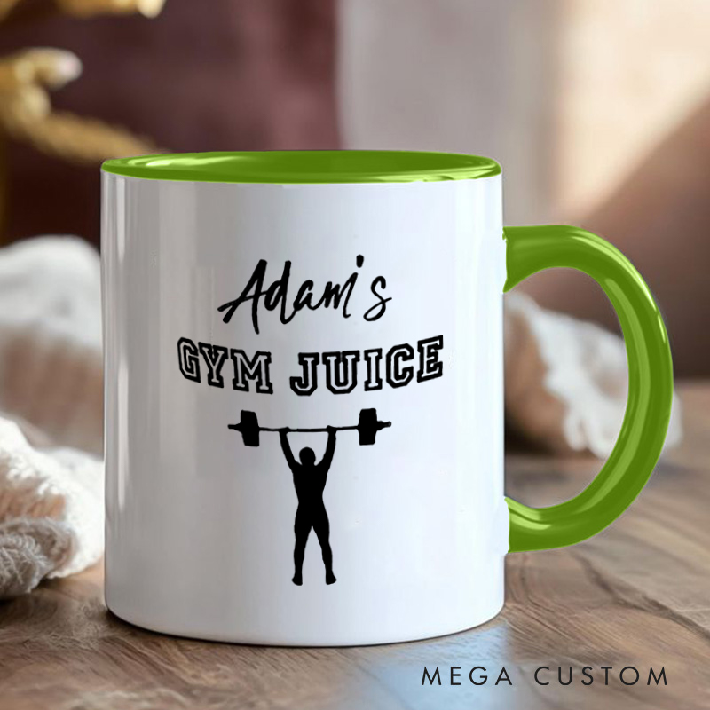 Personalized Fitness Mug with Gym Juice Weightlifting Graphic Gift Motivational Coffee Cup for Fitness Enthusiasts Bodybuilders and Gym Lovers
