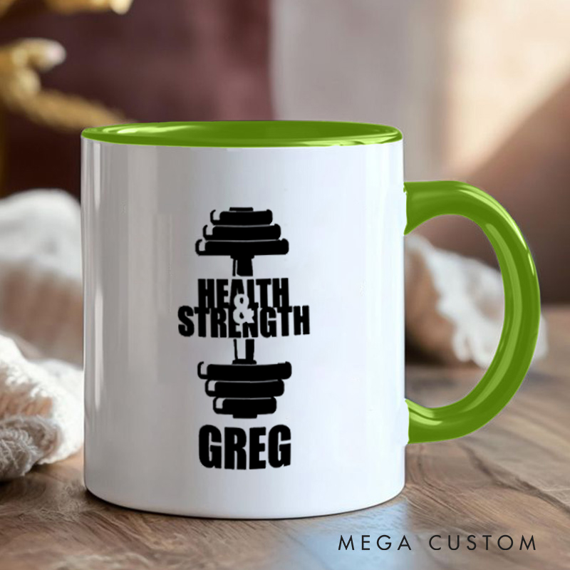 Personalized Fitness Mug with Health Strength Gift Motivational Coffee Cup for Fitness Enthusiasts Bodybuilders and Gym Lovers