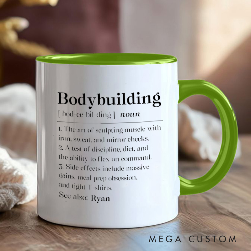 Personalized Fitness Mug with Bodybuilding Definition Gift Motivational Coffee Cup for Fitness Enthusiasts Bodybuilders and Gym Lovers