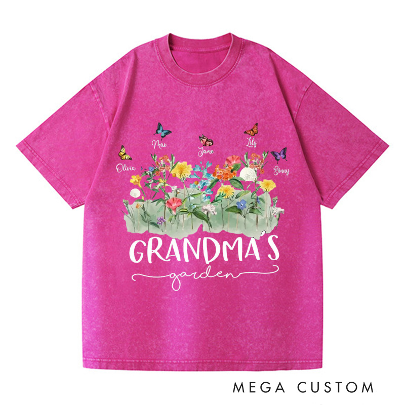 Personalized Grandma's Garden Washed T-Shirts Gardening Shirt Custom Mom Shirt Mother's Day Gift